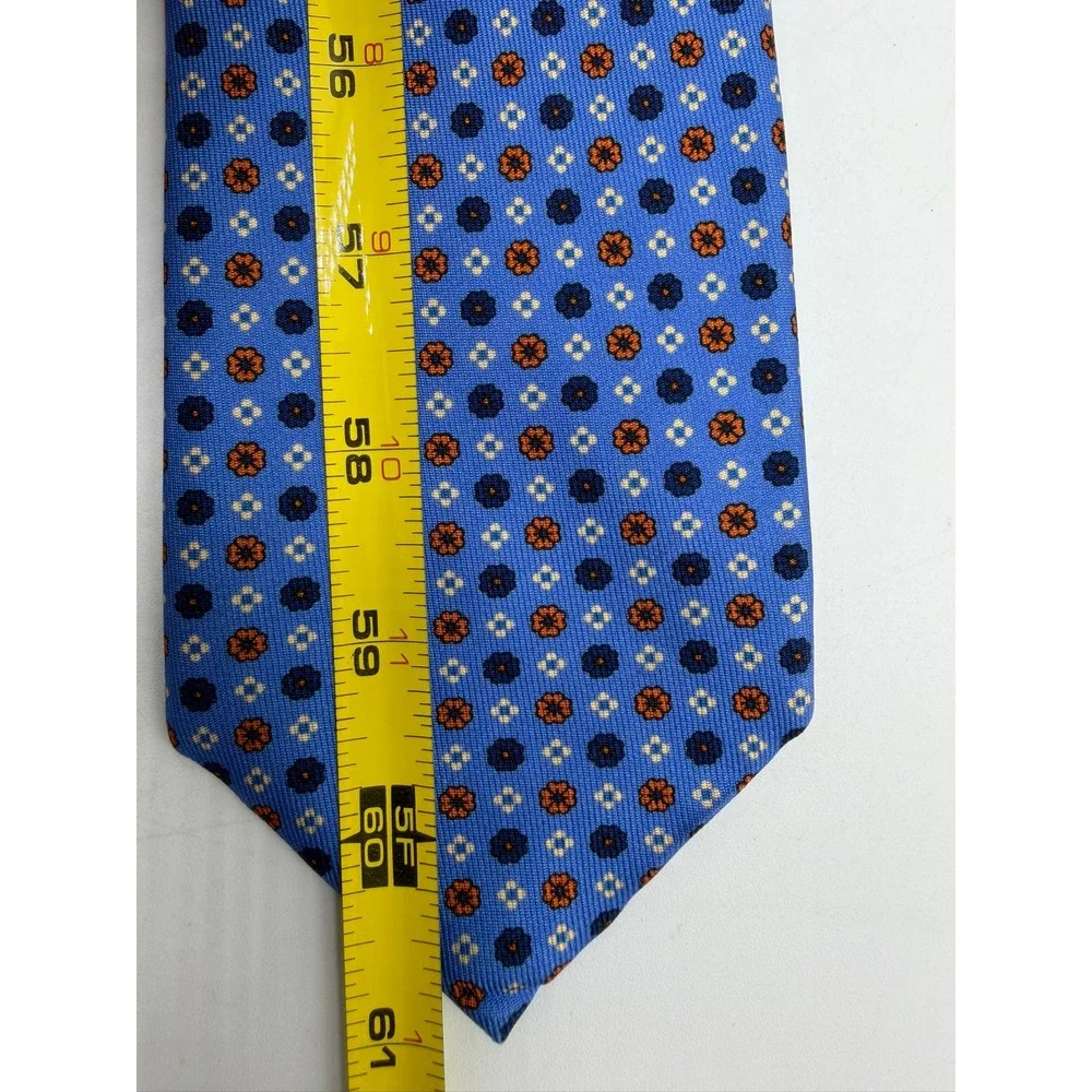 Sartoriale by David Mens Blue Orange Silk Medallion Geometric Tie Made in Italy